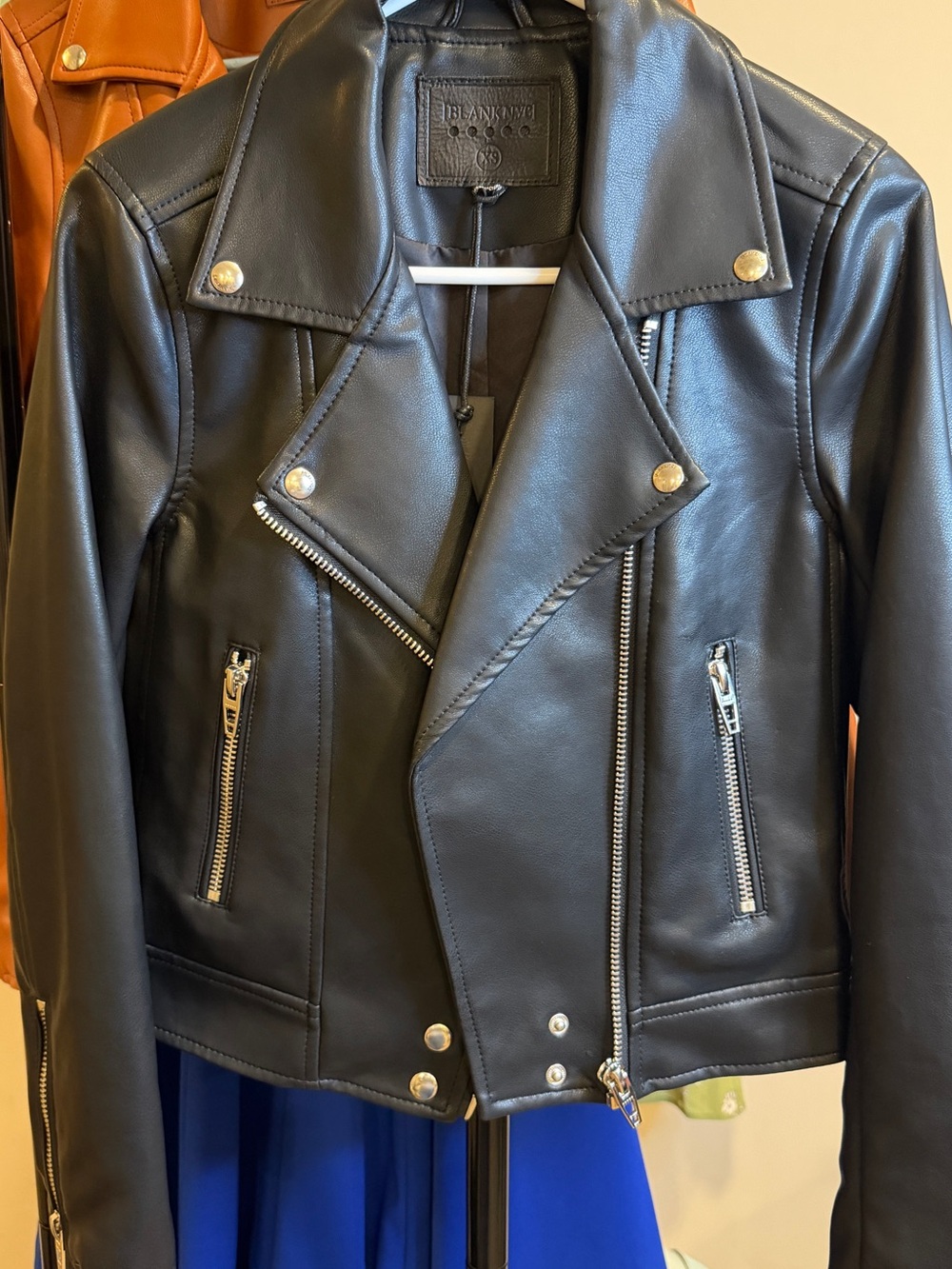 NWT Blank NYC Black Faux Leather Moto Jacket with Silver Hardware